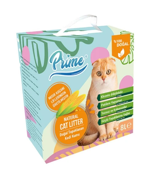 Prime Topaklaşan Mısır Koçanı Bitkisel Kedi Kumu 8 Lt ürün görseli 1