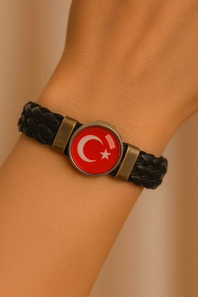 Ayyıldız Türk Bayrak Figürlü Örme İp Bileklik | Unisex, Anlamlı ve Ayarlanabilir Model ürün görseli 1