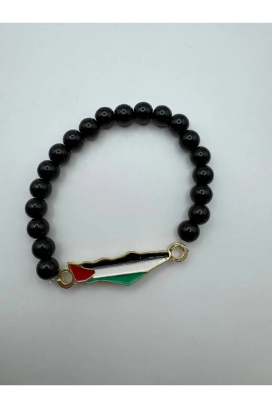 Filistin Haritası (Kudüs Palestine) Figürlü Siyah Boncuklu Unisex Bileklik – Anlamlı Tasarım ürün görseli 1