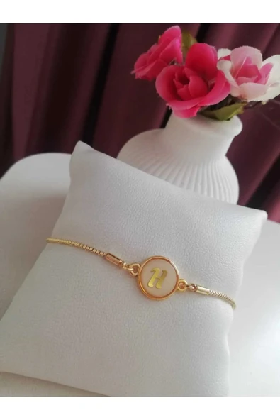 Altın Sedef Ayarlanabilir Kadın Gold Asansörlü H Harf Bileklik ürün görseli 1