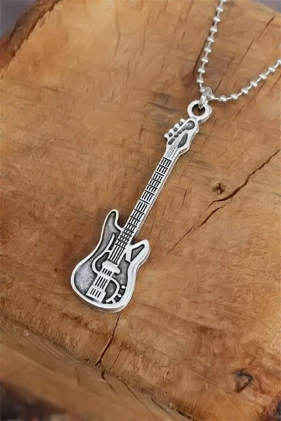 Unisex Gümüş Renk Gitar Kolye ürün görseli 1