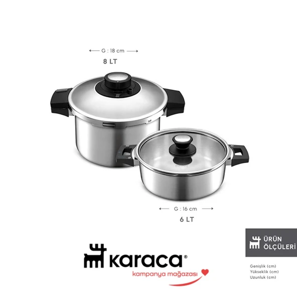 Karaca Quick and Safe İndüksiyon Tabanlı Düdüklü Tencere Seti 6+8 Lt ürün görseli 1