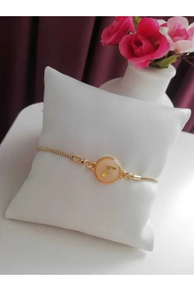 Altın Sedef Ayarlanabilir Kadın Gold Asansörlü F Harf Bileklik ürün görseli 1