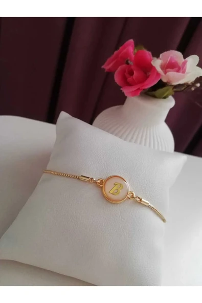 Altın Sedef Ayarlanabilir Kadın Gold Asansörlü B Harf Bileklik ürün görseli 1