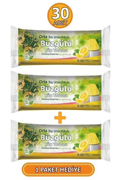 Florex Orta Boy 55x60 Cm Büzgülü Limon Kokulu Çöp Torbası 3 Paket - 30 Adet ürün görseli 1