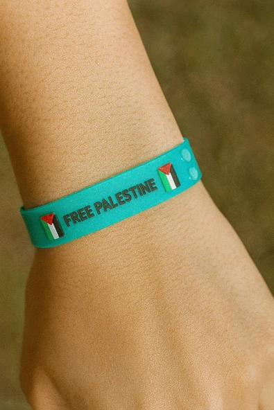 Free Palestine Tasarımlı Mavi Plastik Ayarlanabilir Unisex Bileklik – Dayanışma, Modern Tasarım ürün görseli 1