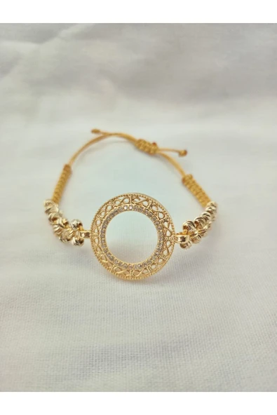 Dorika Model Taşlı Çerçeveli  Koyulabilen Makrome Bileklik - Gold ürün görseli 1