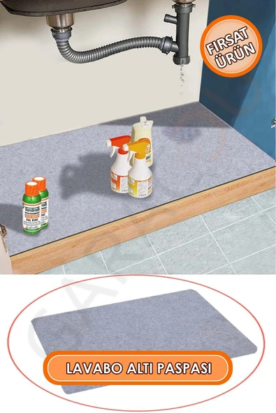 Mutfak ve Banyo Dolabı Lavabo Musluk Altı Su Emici Matı Su Önleyici Mat Paspas Gri 50x80 cm ürün görseli 1
