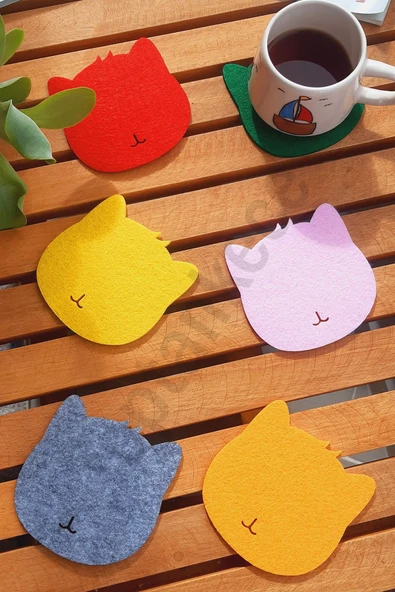 Kedi Temalı Bardak Altlığı Karışık Renk 6 Adet ürün görseli 1