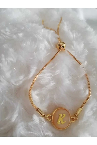 Altın Sedef Ayarlanabilir Kadın Gold Asansörlü K Harf Bileklik ürün görseli 1