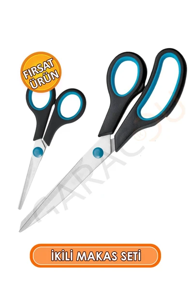 Paslanmaz Çelik Terzi Makası 2'li Set Büyük 21.5 Cm Küçük 14 Cm Okul, Terzi, Mutfak Makası ürün görseli 1