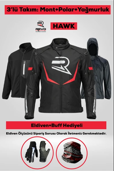 REVO HAWK Kırmızı 3 Katmanlı 4 Mevsim Unisex Motosiklet Montu + ELDİVEN VE BUFF HEDİYELİ ürün görseli 1