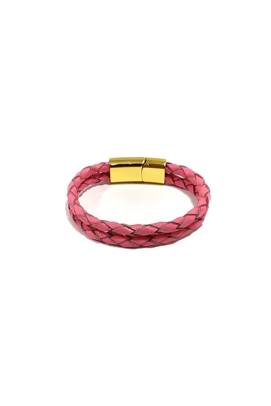 Pembe Renkli Örgü Deri Kadın Bileklik – Mıknatıslı Metal Tokalı Kombin Tasarım, 18–21 cm ürün görseli 1