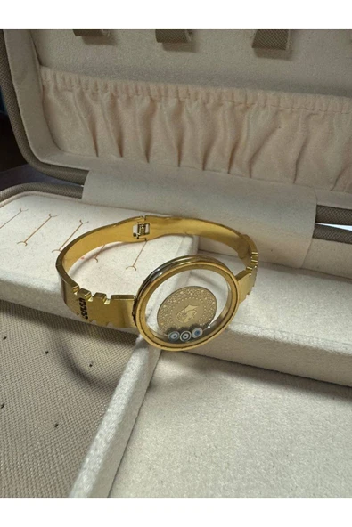 Çelik Gold Renk Kelepçe Figür Açılabilir Fanus Model Kadın Bileklik ürün görseli 1