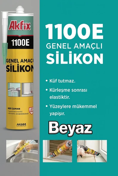 Akfix 1100E 280 gr Beyaz Genel Amaçlı Silikon ürün görseli 1
