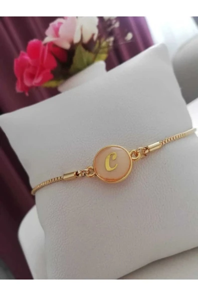 Altın Sedef Ayarlanabilir Kadın Gold Asansörlü C Harf Bileklik ürün görseli 1