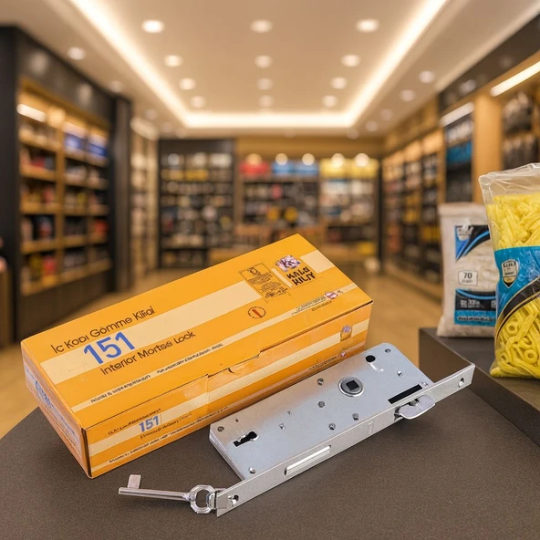 KALE 151 İÇ KAPI GÖMME KİLİDİ TEK ANAHTARLI NİKEL ürün görseli 1