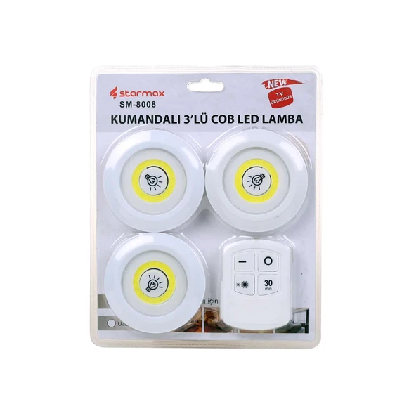 Starmax Kumandalı Pilli LED Lamba SM-8008 3'lü ürün görseli 1