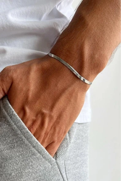 Kararmaz Yassı Italyan Zinciri Gümüş Çelik Bileklik Unisex ürün görseli 1