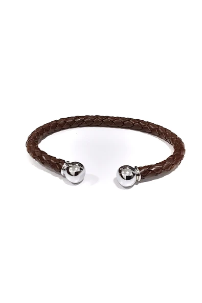 Noble Touch Kahverengi Çelik Uç Örgü Erkek Bileklik-03 ürün görseli 1