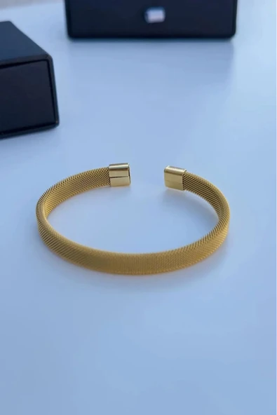 Hasır Örme Gold Paslanmaz Çelik Bileklik Unisex - Resim 3