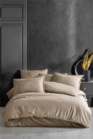 GOLDROOM Home ÇİZGİLİ PAMUK SATEN NEVRESİM TAKIMI ürün görseli 1