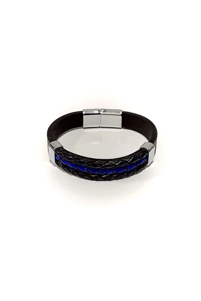 Midnight Blue Örgü Hakiki Deri Erkek Bileklik-561 ürün görseli 1