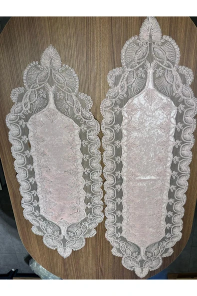 GOLDROOM Fransız Dantelli Salon Takımı 5 Parça Pudra ürün görseli 1
