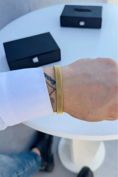 Hasır Örme Gold Paslanmaz Çelik Bileklik Unisex ürün görseli 1