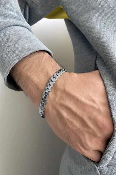 Kararmaz Kalın Gümüş Çelik Bileklik Unisex ürün görseli 1