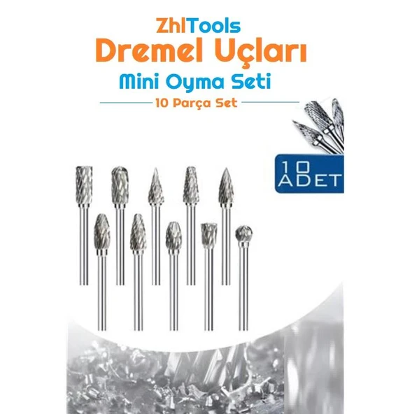 Zhltools Dremel Uyumlu Mini Oyma Gravür Uç Seti 10lu Tungsten Karbür, Ahşap, Metal, Plastik için ürün görseli 1
