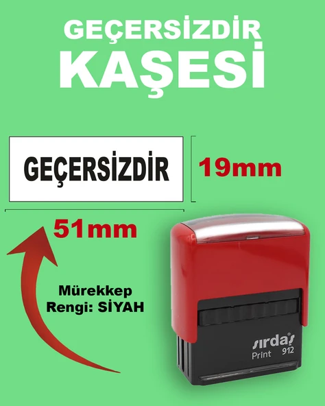 Geçersizdir Kaşesi, 912 (19mmx51mm) Siyah Keçeli Otomatik Kaşe ürün görseli 1