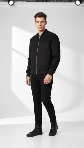 Erkek Süet Mont Ceket | Fermuarlı, Bomber Kesim, Slim Fit ürün görseli 1