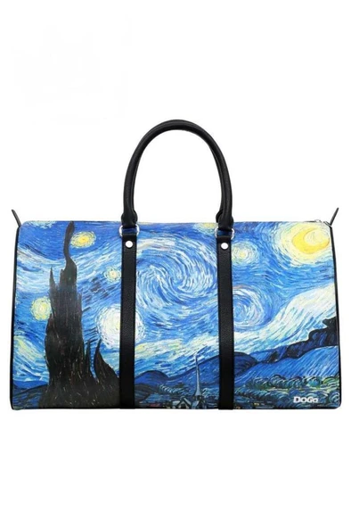 Unisex Deri Çok Renkli Seyahat Çantası - Vincent van Gogh Starry Night Tasarım ürün görseli 1