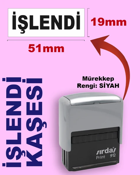 İşlendi Kaşesi, 912 (19mmx51mm) Siyah Keçeli Otomatik Kaşe ürün görseli 1