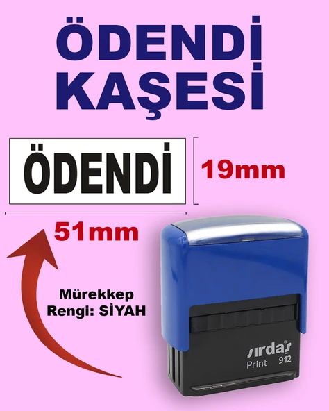 Ödendi Kaşesi, 912 (19mmx51mm) Siyah Keçeli Otomatik Kaşe ürün görseli 1