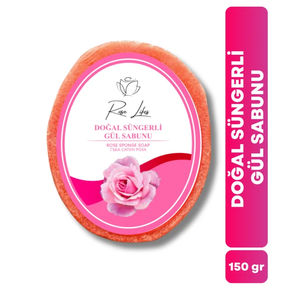 Doğal Süngerli Gül Sabunu 150 gr - Anti-Aging Etkili Peeling Sabunu ürün görseli 1