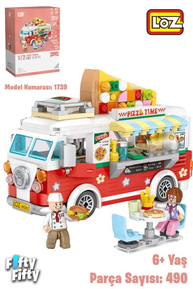 LOZ Mini Block Serisi Food Truck/Pizza Kamyonu -LZ1739 (490 Parça) Oyuncak Yapım Seti ürün görseli 1