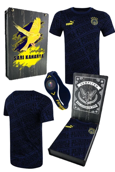 PUMA FENERBAHÇE PATTERN LACİ TSHIRT UV  HEDİYELİK AHŞAP KUTU ürün görseli 1