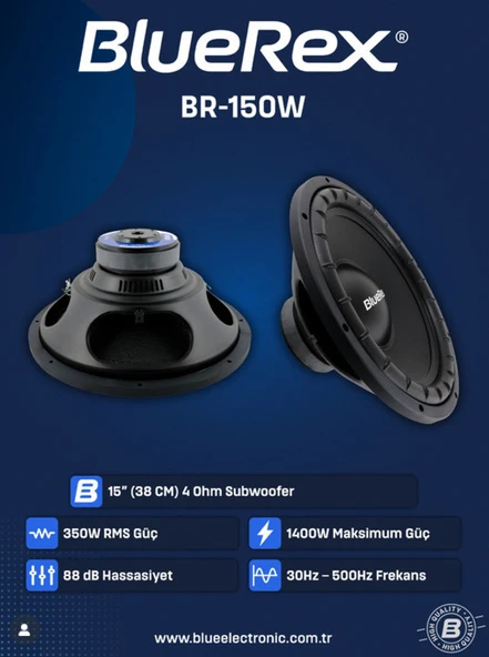 bluerex br-150w-1400w max-350w rms-kaliteli-profesyonel 38 cm  woofer ürün görseli 1