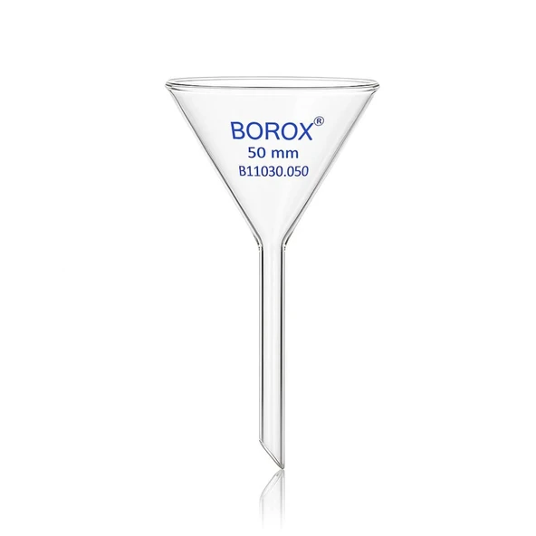 Borox Cam Huni 50 mm Kısa Saplı Laboratuvar Hunisi ürün görseli 1