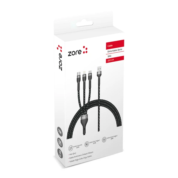 Ceponya Shira Serisi 3 in 1 USB Kablo 150cm ürün görseli 1