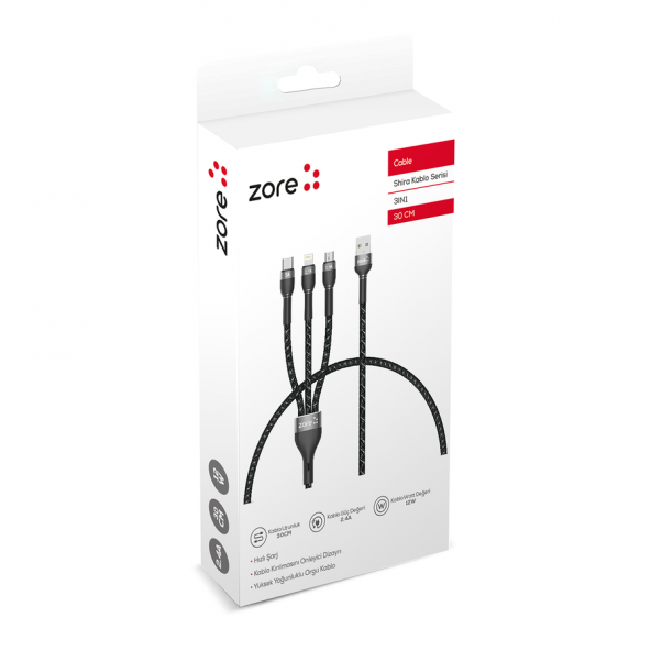 Ceponya Shira Serisi 3 in 1 USB Kablo 30cm ürün görseli 1