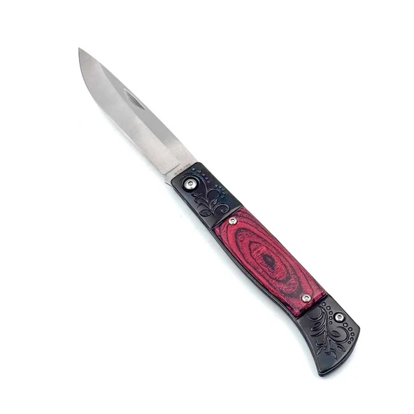 Katlanır Cep Çakısı - Kemer Klipsli - SDR-068 - Ahşap Saplı - Kırmızı ürün görseli 1