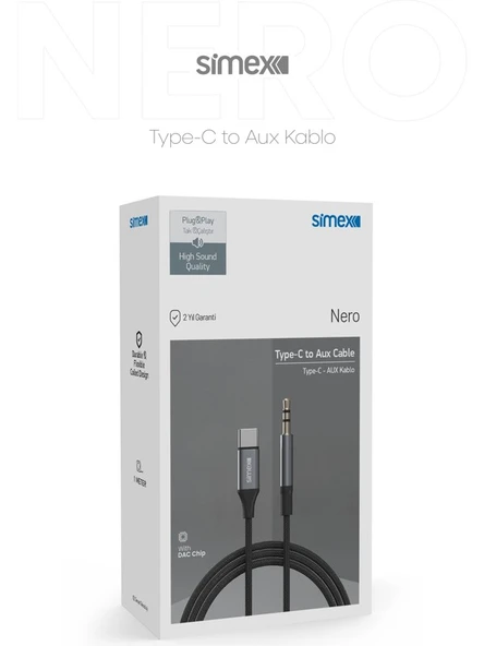 Simex Type C Dac Sa-02 Nero Kumaş Aux Kablosu ürün görseli 1