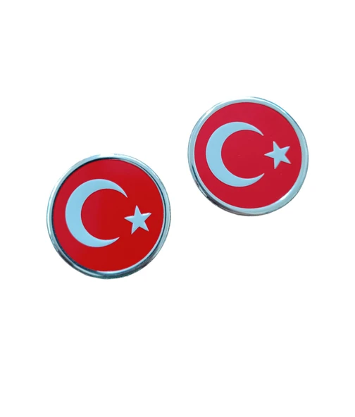 Türk Bayrağı Yuvarlak Etiket Metal Sticker 5cm 2' Li ürün görseli 1