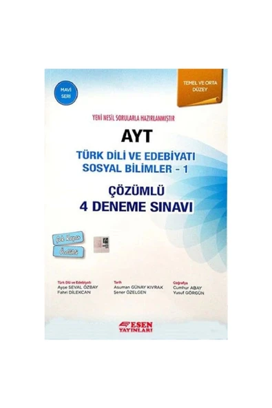 Ayt Türk Dili Edebiyatı-1 Çözümlü 4 Deneme Temel Orta Düzey Esen ürün görseli 1