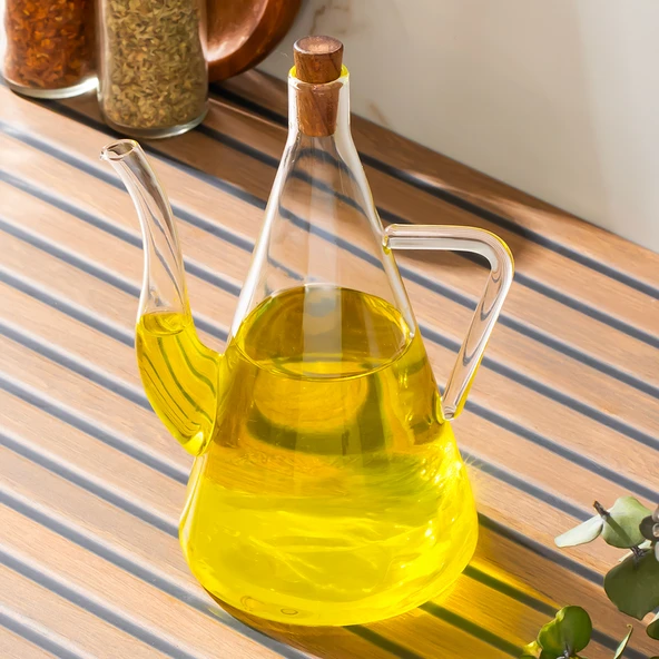 Porsima Price 600 Ml Borosilikat Cam Yağdanlık Bambu Kapak ürün görseli 1