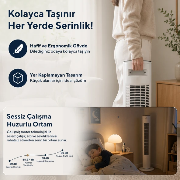 Kumtel KTF-360 Kule Tipi Vantilatör Beyaz - Resim 4
