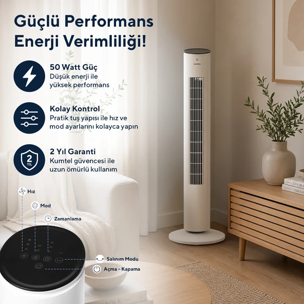 Kumtel KTF-360 Kule Tipi Vantilatör Beyaz - Resim 6